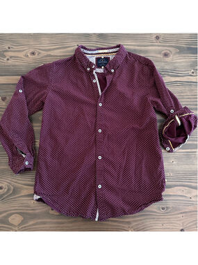 Cactus Boys Button Down Shirt 12 Burgundy Polka Dot Long Sleeve